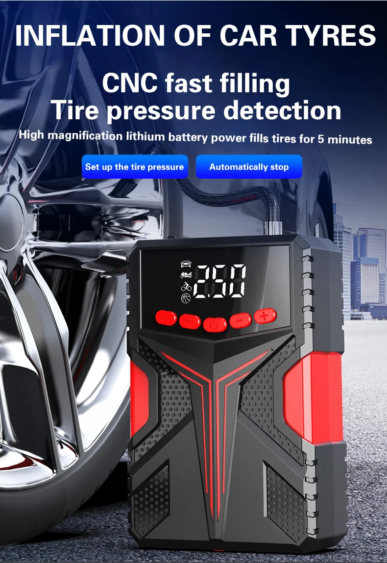 Jump Starter Air Compressor 800a Power Bank Portable Battery For Car ...