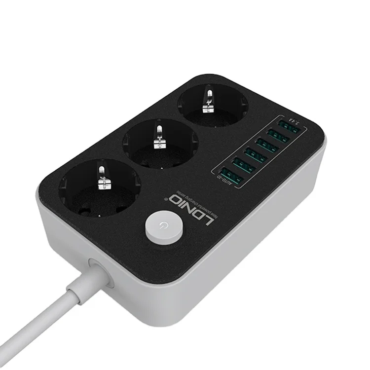 6 USB Port and 3 EU Outlet Wiring Board Europe Outlet Extension Socket Power Strip