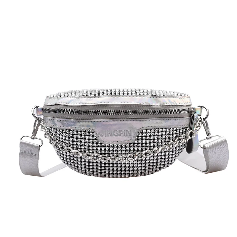 Sac Banane Strass Femme – Argenté – Bandoulière Ajustable – Neuf Avec étiquettes