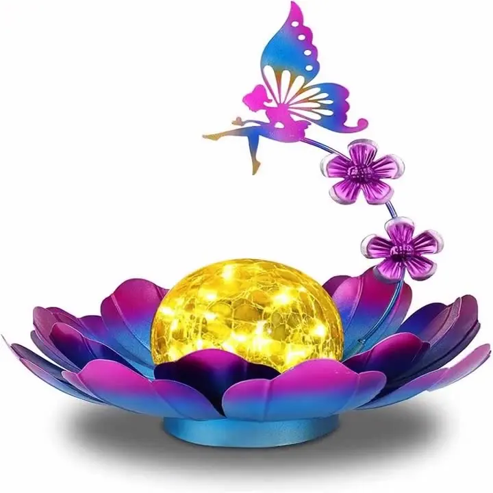 Oniya, металлический Лотос, солнечный цветок, садовые огни, декор с водонепроницаемым стеклянным трещиновым шариком для двора, патио, настольное украшение