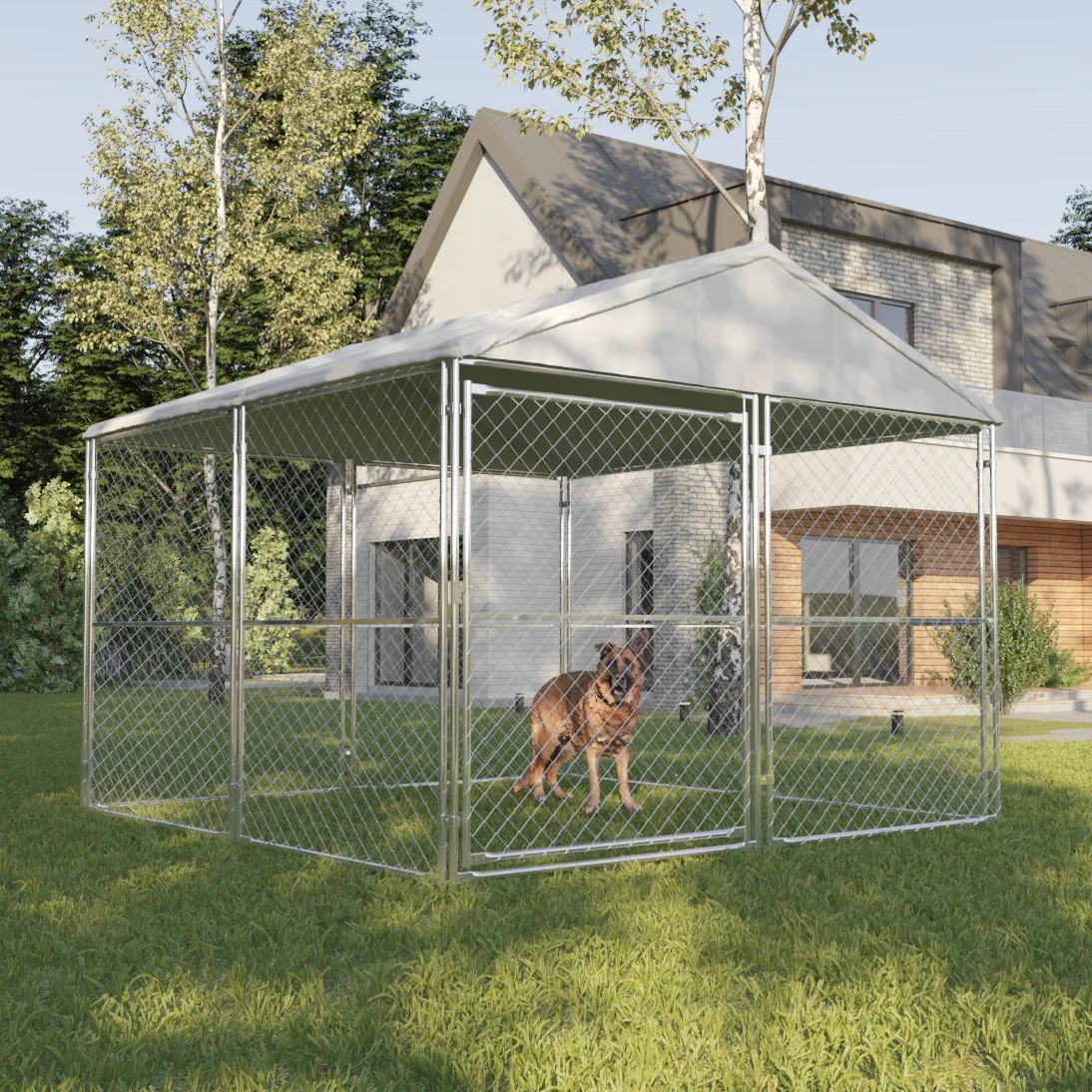 Chain Link Dog Kennel With Top Galvanised Steel Dog Kennel With