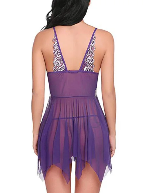 Labai karštos brandžios moterys, seksualūs apatiniai, siuvinėjimo nėrinių skydelis, tinklelio nosinė, babydoll su G-string_voghion.com