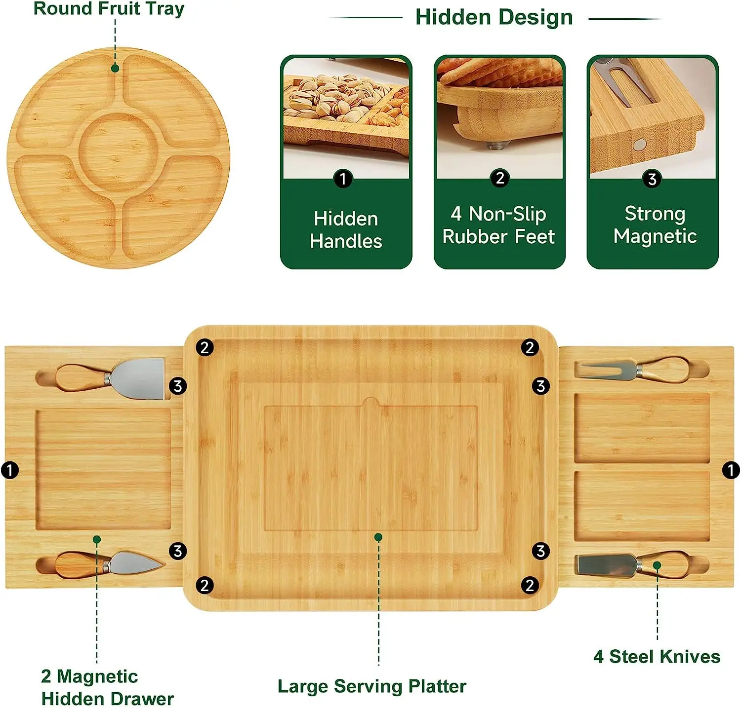 product bamboo cheese board and knife set with round cheese platter large charcuterie boards set for christmas gifts-1