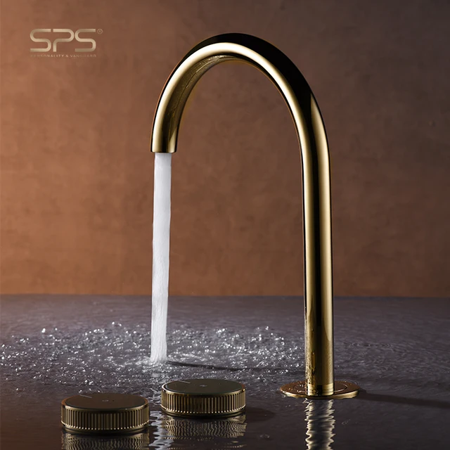 A2066 Fancy White and Gold Luxury Three Holes Brass Bathroom Water Tap Mixer Faucet Widespread 3 Hole Sink Faucet Deck Mounted