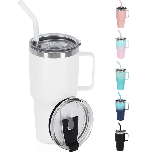 20oz Stainless Steel Vaccum Coffee Mug With Straw Double Wall Mug With Handle Dishwasher Safe