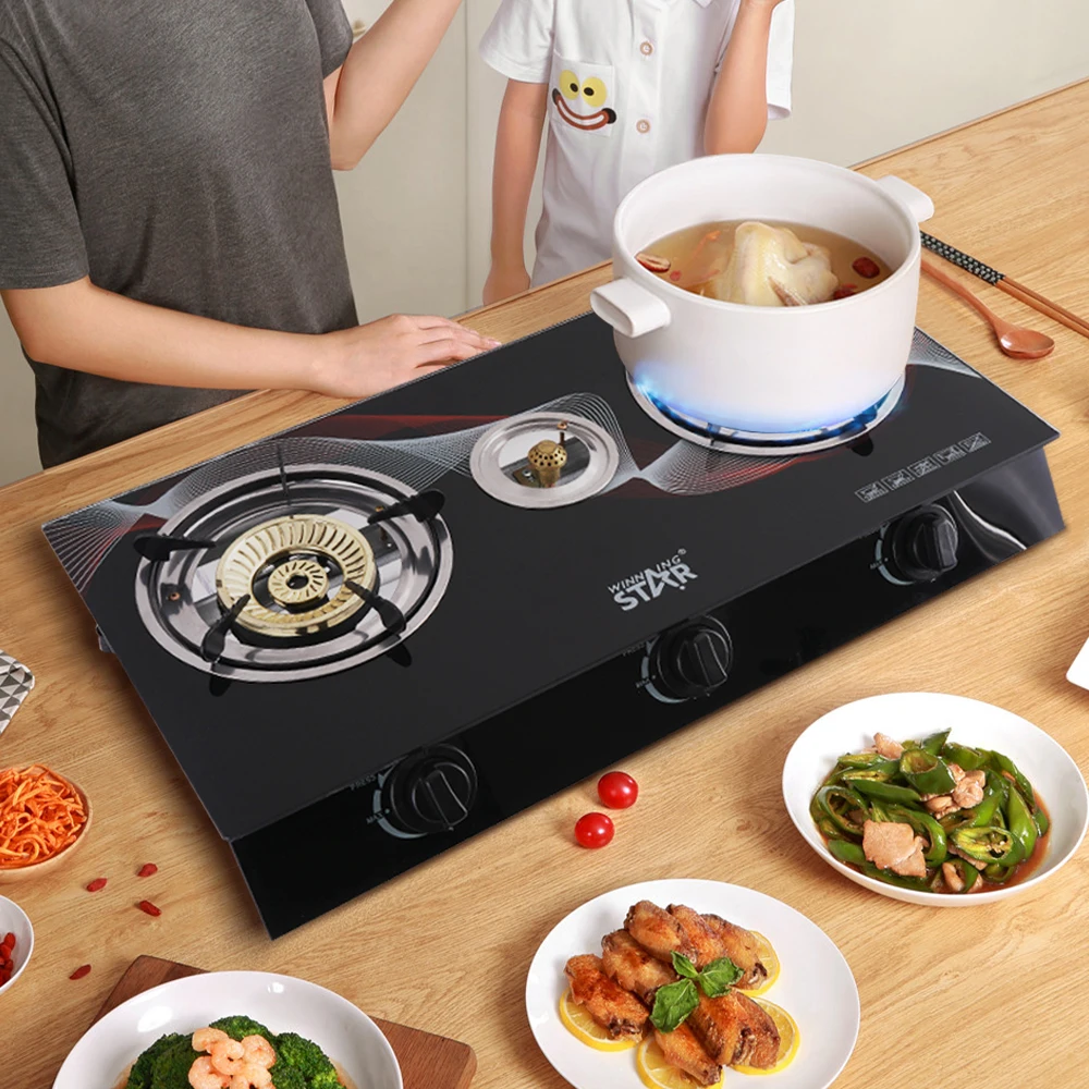 WINNING STAR Professional Automatic Piezo Ignition Cooker ST-9655 Stainless Steel 2 Burner Gas Stove Gas Cooker