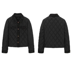 Luxury Diamond Encrusted Women' Winter Down Jacket Slim Short Duck Down Puffer Coat Warm Light Casual Quilted Jacket With Web