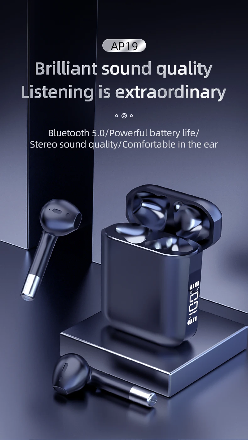 AP19 Игровые наушники, беспроводные наушники TWS, мини Bluetooth 5,0 наушники, Спортивная гарнитура с зарядным чехлом, наушники для геймеров