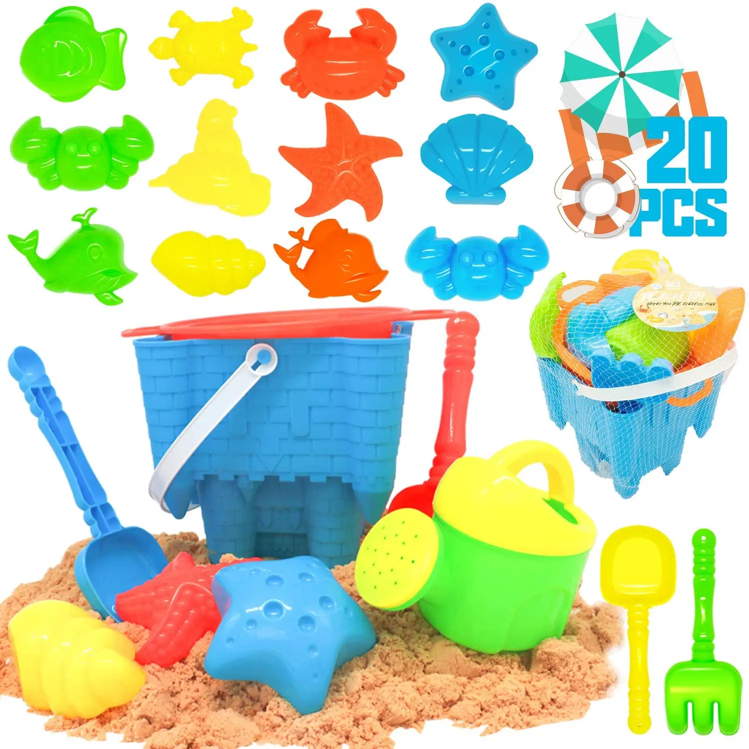 Beach Shovel Tool Kit Eco-Friendly Sandbox Toys biulotter Beach Sand Toys Set 25Pcs Beach Toys Castle and Animal Molds 