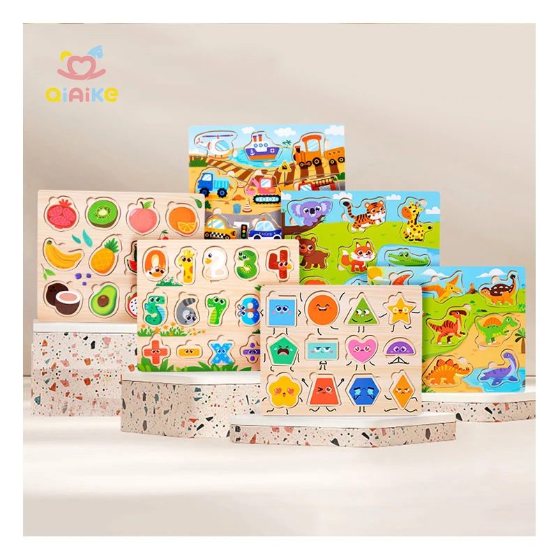 Wholesale Montessori DIY Wood Toy Early Learning Kids Fruit Shape Jigsaw Puzzle Board Educational Cognitive Matching Board