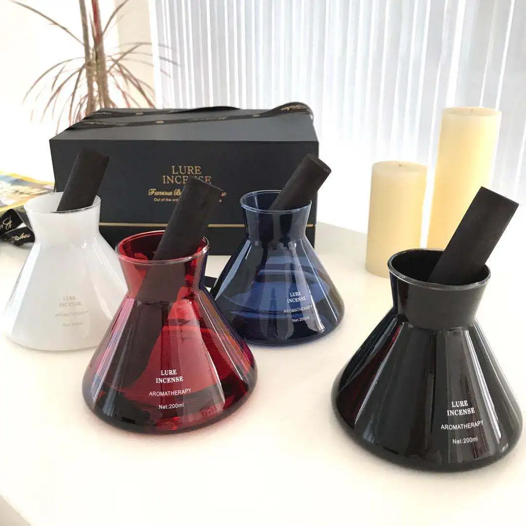 New Design Empty Conical Flask Home Fragrance Black Reed Diffuser Glass
