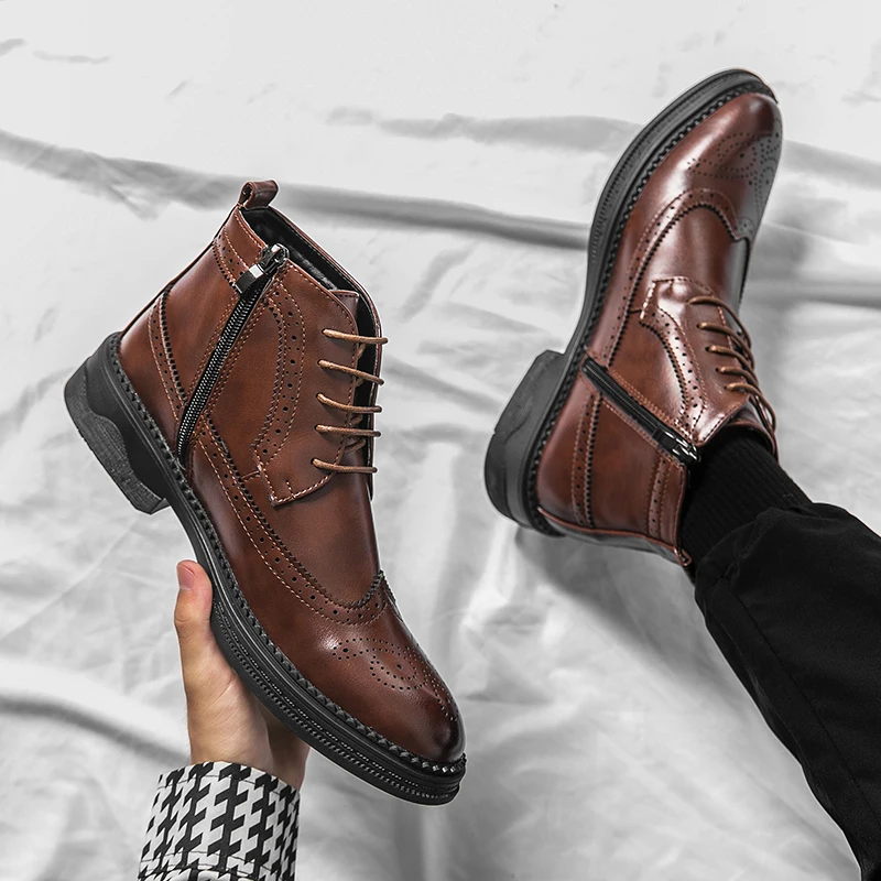 Customized Genuine Leather New Style Heeled Ankle Men Dress Boots Shoes ...