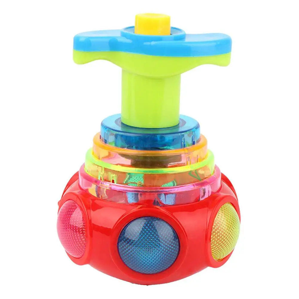 Popular LED Light up Flashing UFO Bouncing Spinning Tops With Gyroscope Novelty Bulk Children Toys Party Favors Funny Toys