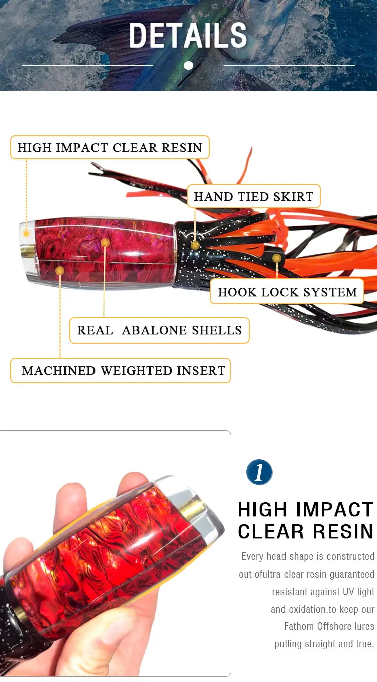 6 Colors 6.5''/200g Resin Head Octopus Soft Skirt Lure Deep Sea Boat