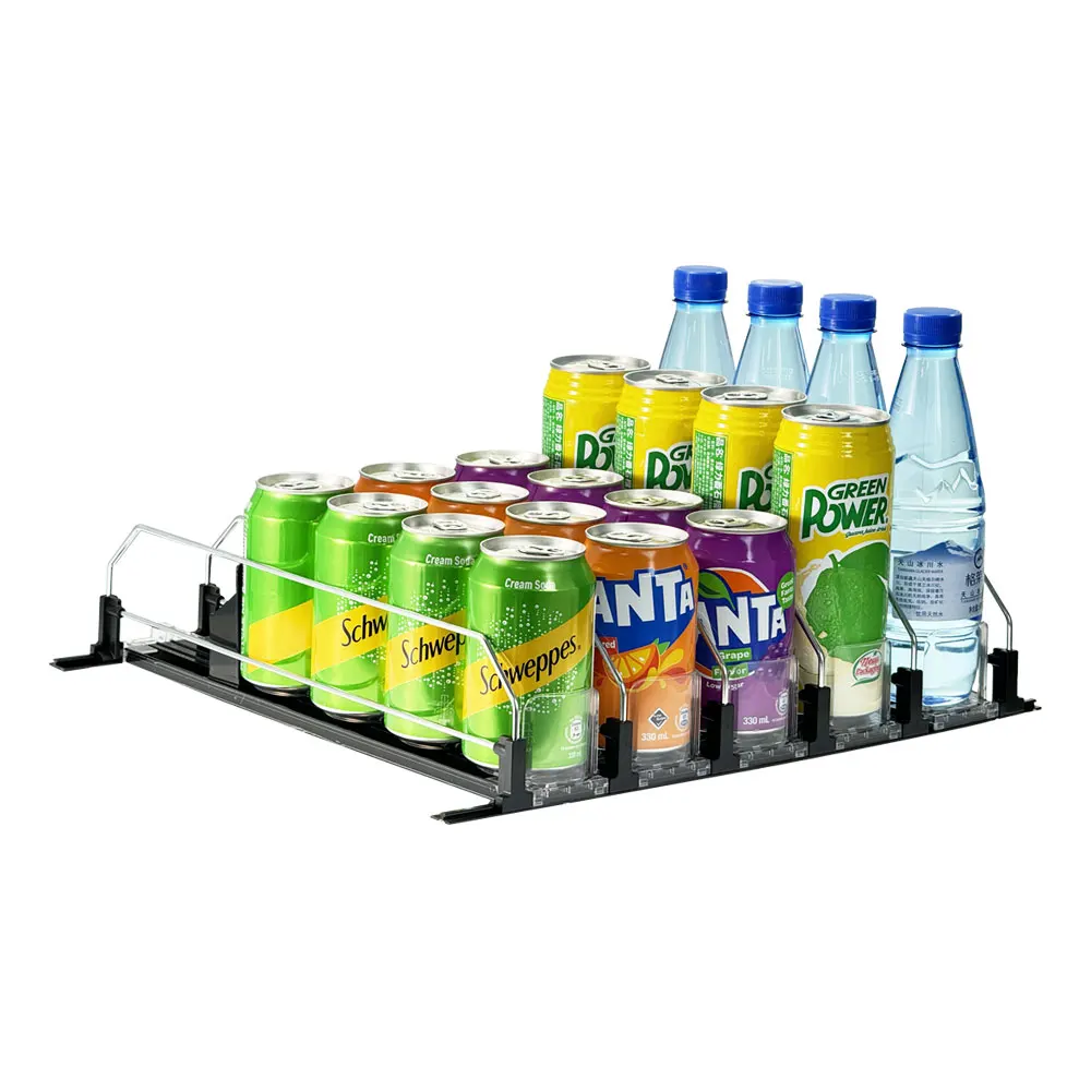 Upgrade Double Spring Loaded Soda Shelf Pusher Glide Automatic Smart Dispenser Beverag Bottle Display Drink Organizer for Fridge