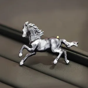 Successful Retro Zodiac Galloping Horse Enamel Animal Brooch for Men's Coat Suit-Western-Style Accessories-Fashion Brooches