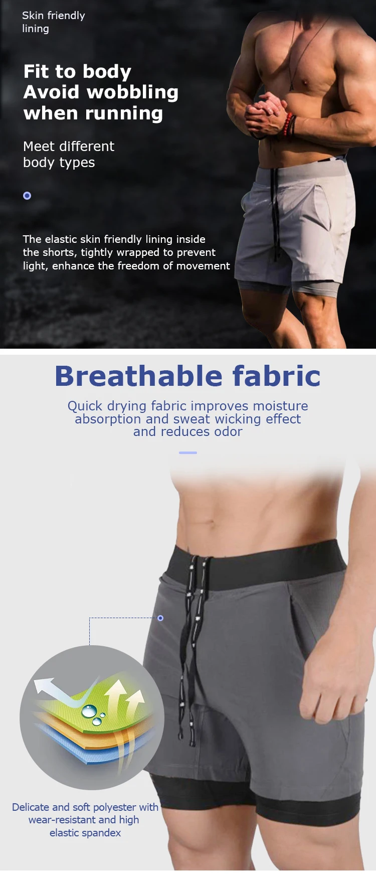 Workout Running Wear Men's Gym Shorts Custom Men Slim Sweat Fiess Sport Casual Print Pattern Knitted 2 in 1 Shorts Men766_voghion.com