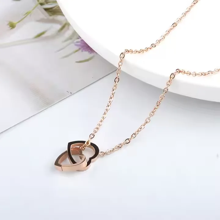 18K Gold Double Heart Necklace - Non-Tarnish & Trendy