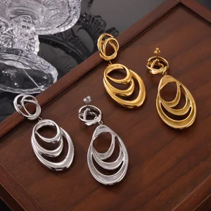 Geometric Irregular Trendy Hoop Earrings Stainless Steel Gold Plated Non Fading Personalized Jewelry Made in China