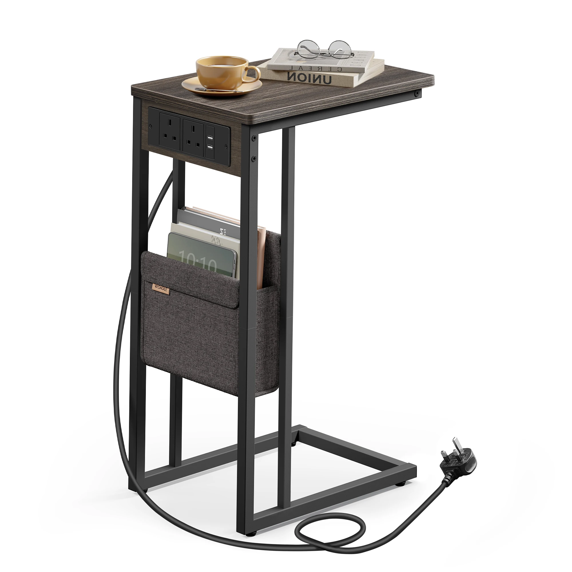 VASAGLE end tables with charging station c shaped sofa table smart bed