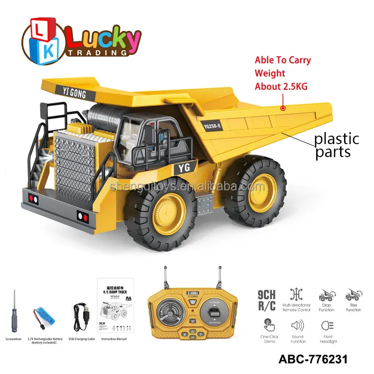 1/24 Scale RC Dump Truck - 2.4G 9CH Alloy Engineering Car Toys for