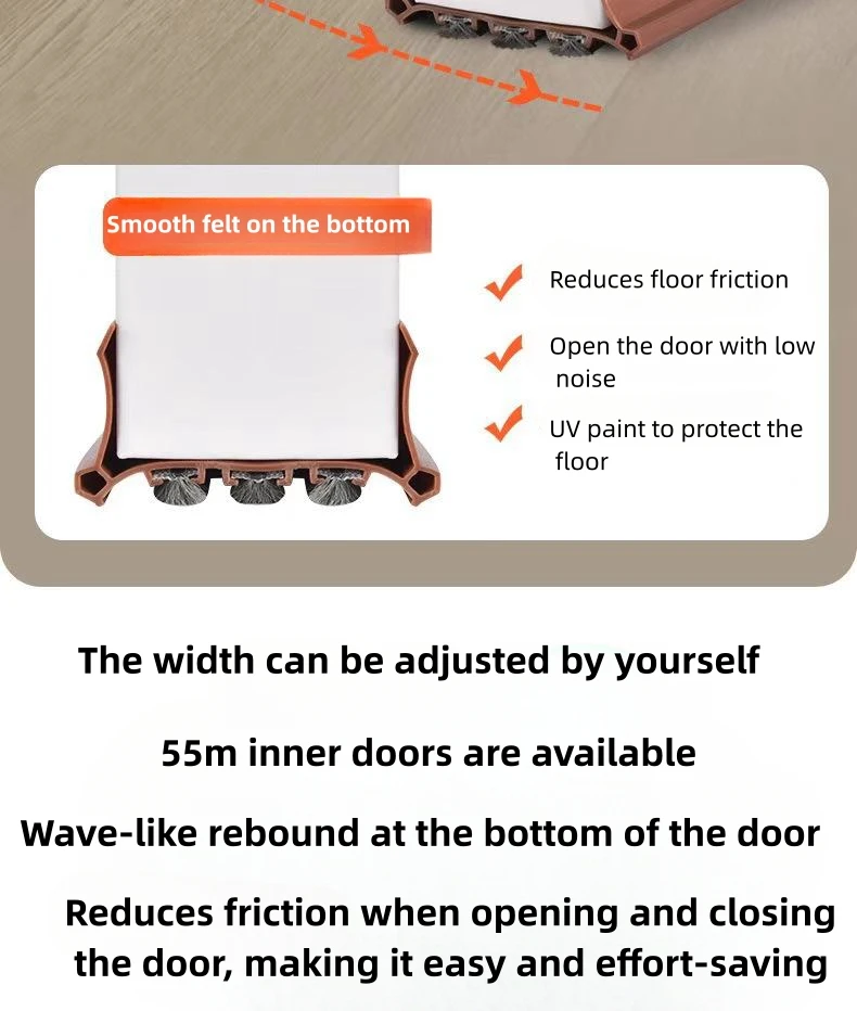 PVC Door Draft Stopper with Brush Soundproof Under-Door Bottom Seal Strip Noise Reducing Rubber Door Sweep Breeze Blocker supplier