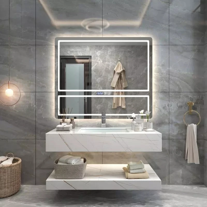 Double sink wall hung italian bathroom modern floating vanity top washbasin wash basin sintered stone white marble bathroom sink