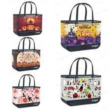 high quality custom logo waterproof new pattern Halloween Christmas XL Silicone EVA women's shopping handbag beach bogg bags