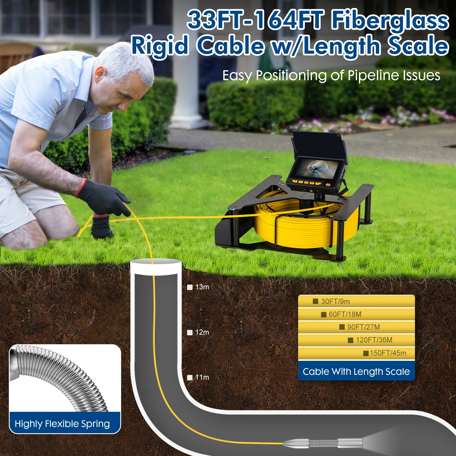 Sewer Camera 23MM Camera Head  4.3Inch Monitor 20M Cable Sewer Pipe Inspection Camera System Used for Pipeline Inspection factory