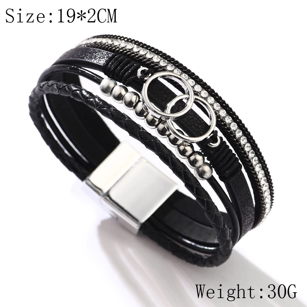Branets Mens Bracelet Cowhide Leather Genuine Unisex Cuff Wrap Bracelet Braided Multilayer Magnetic Clasp Rope Wristband Bracelet for Men and Women