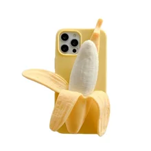 NEW Funny 3D Stress Reliever Peeled Plush banana Phone Case For iPhone 15 14 11 12 13 Pro X XS Max XR 7 8 6 Plus Silicone Cover