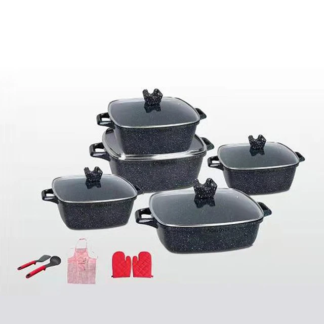 15-Piece Granite/Marble Coated Aluminum Cookware Set Beige 15-Piece