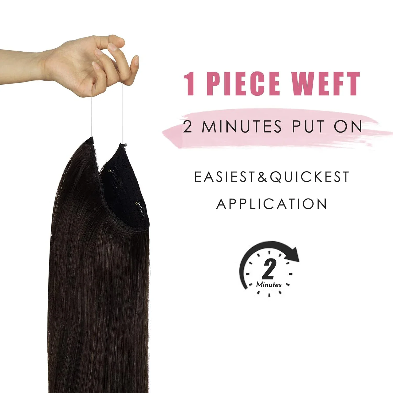 Straight Fish Line Hair Extension Clips Real Human Hair Invisible Wire Adjustable Size_voghion.com