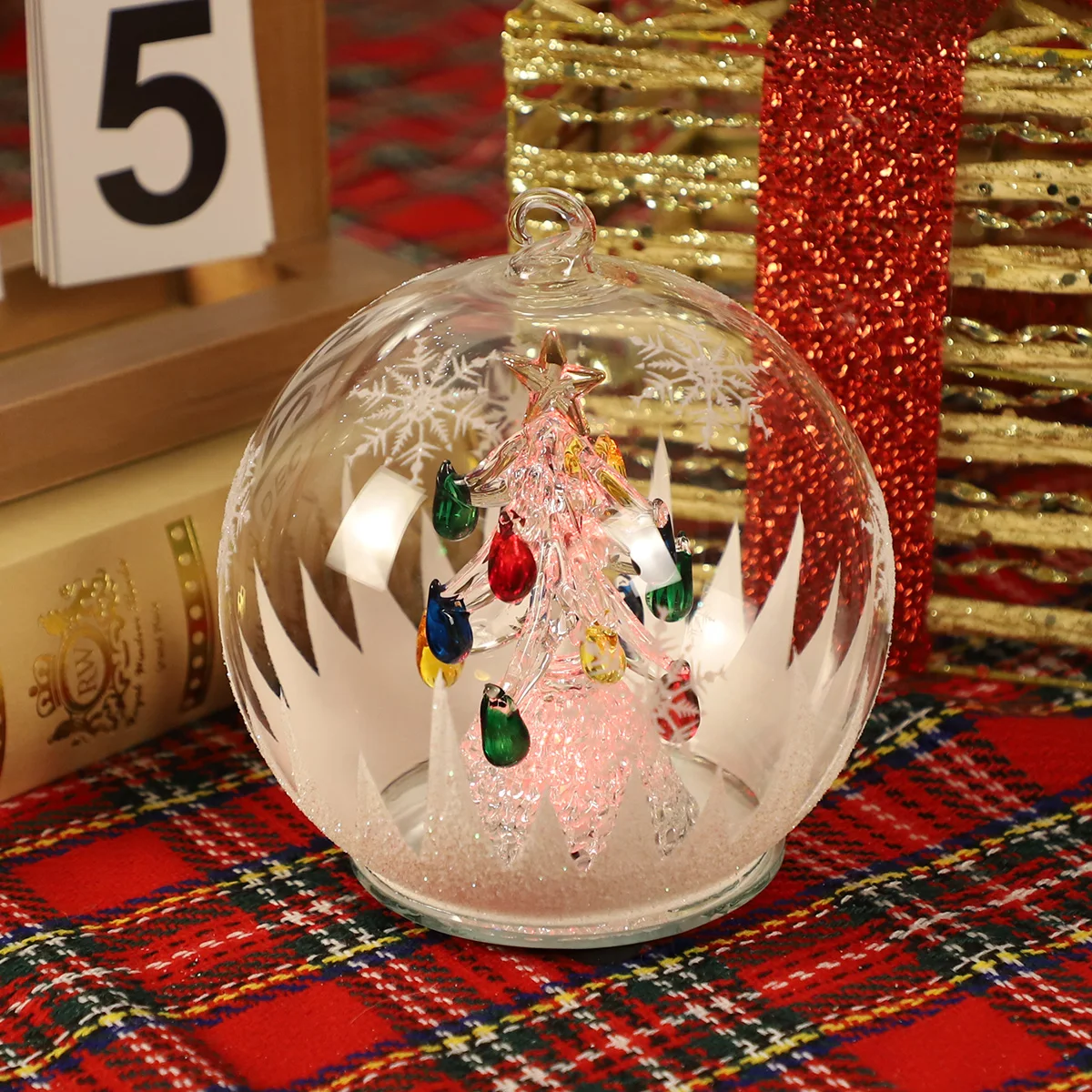 Led light glass ball hanging christmas tree ornaments glass LED ball inside