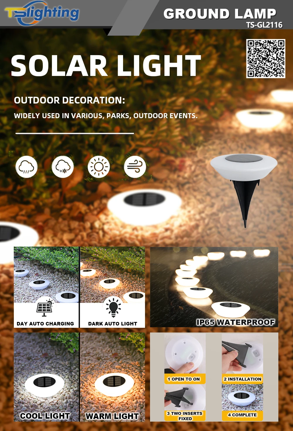 Cheap 14 LED Disc Ground Garden Solar Powered Path Garden Waterproof Lamp Outdoor Ground Light underground light for Landscape details