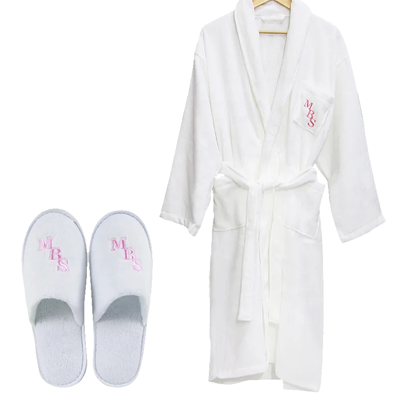 Bata de ducha personalizada blanca con logotipo bordado de hotel de alta calidad de lujo