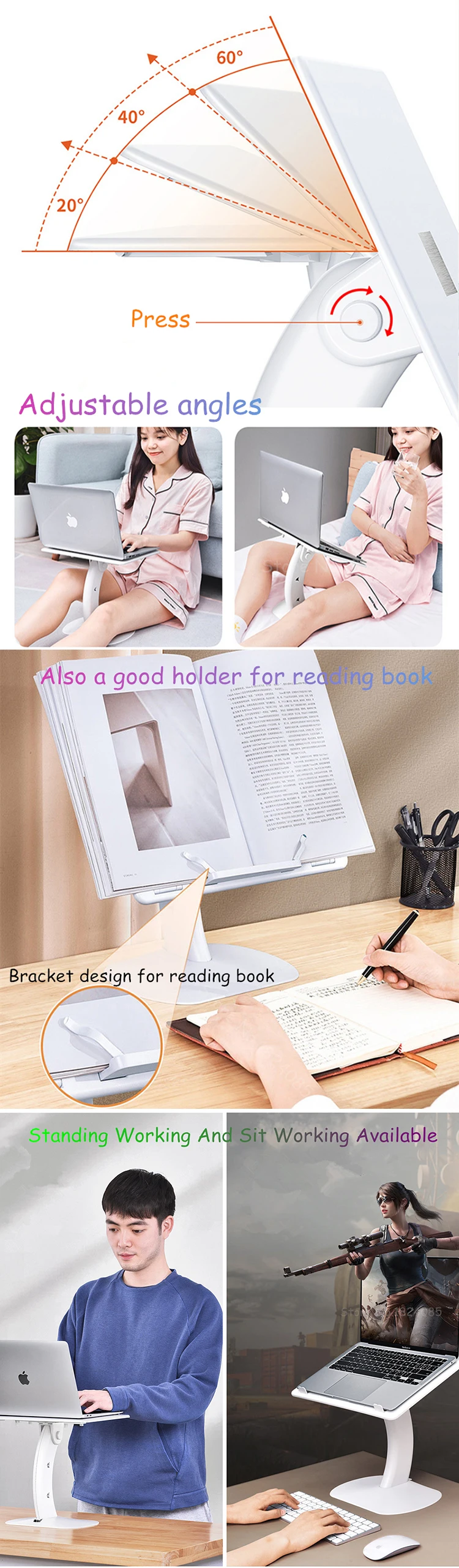 Multifunction Angle Adjustable Reading Book Bracket Notebook Laptop Desk Desktop Bed Sofa Car Riser Stand Holder