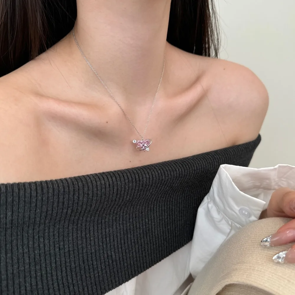 KAKODIY fashion new product 925 Sterling Silver faded free chain 5A cubic zirconia pink Cubic Zirconia love pendant necklace jewelry detail 2