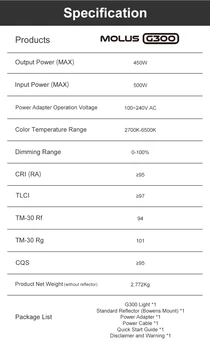 ZHIYUN MOLUS G300 300W COB LED Light 2700K-6500K Video Lights APP Control 500W Bi-color LED Lamp Photography Lighting product image