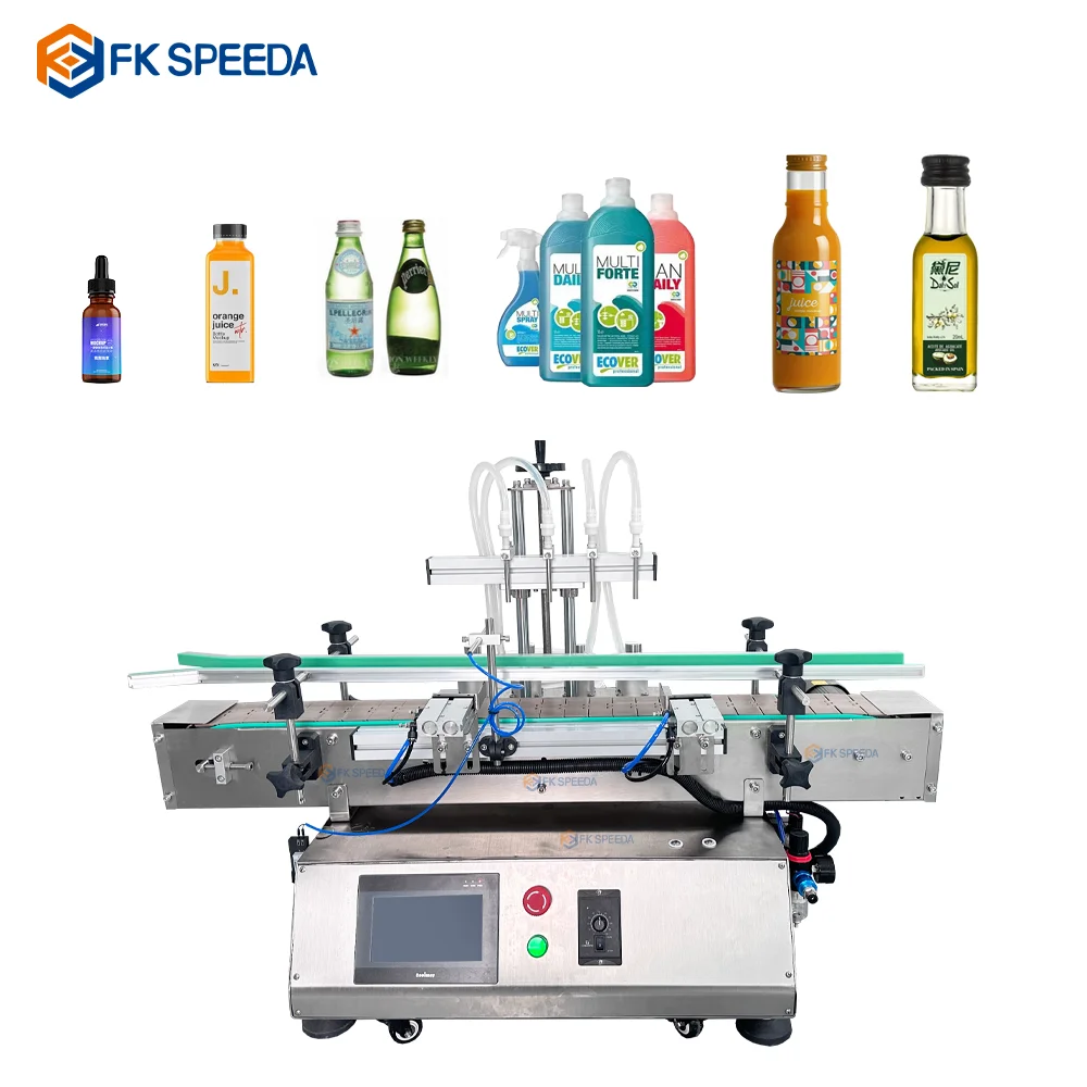 4 Heads Automatic Benchtop Liquid Oil Filling Machine Peristaltic Pump Belt Conveyor Beverage Juice Filling Machine
