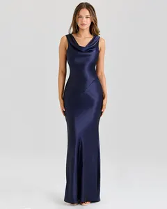 Elegant Satin Maxi Dress for Women Summer Sleeveless Backless Robe Gown Club Party Evening Sexy Bodycon Long Dress