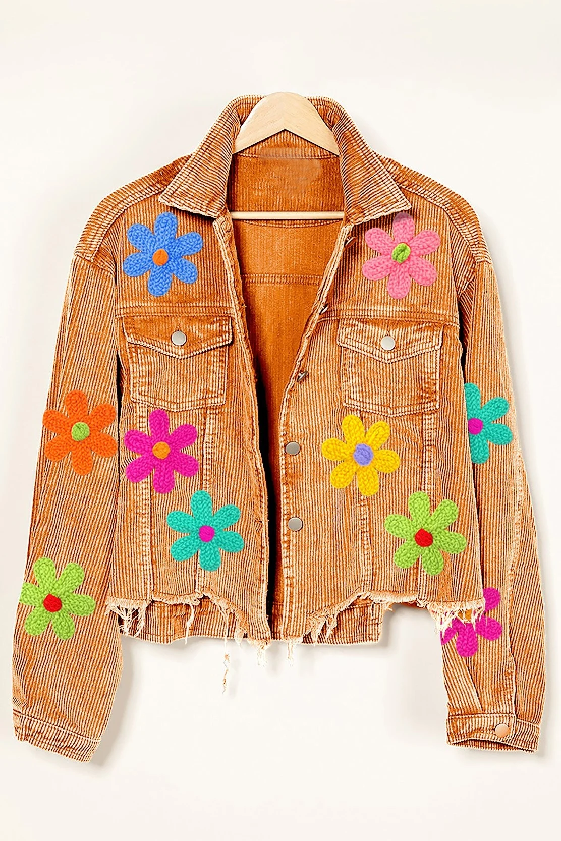 Loveda Custom Vintage Washed Crop Coat Varsity Shacket ral wer Patches Denim Velluto a coste Giacche da donna_voghion.com