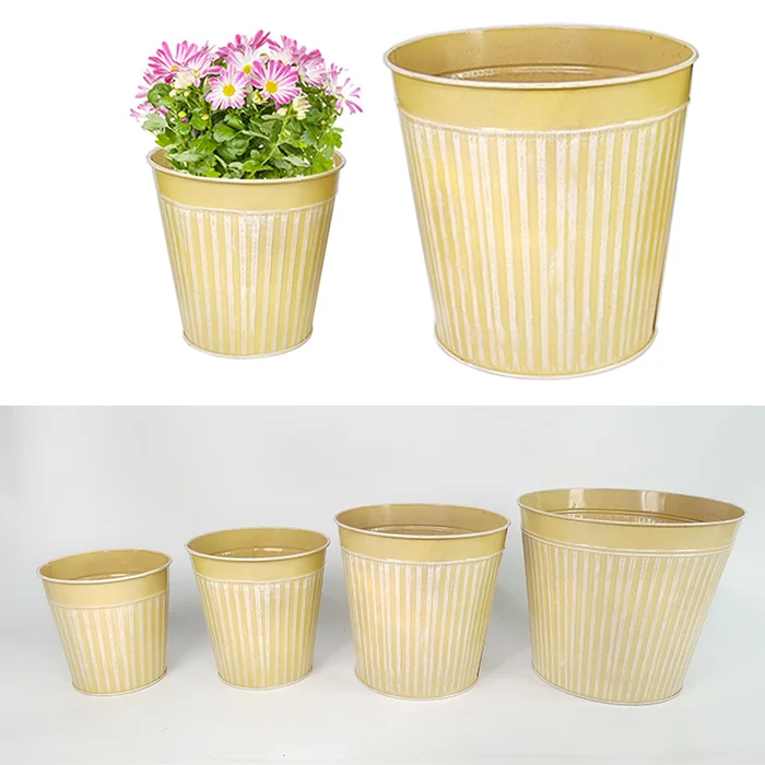 Wholesale Cheap Iron Flower Pot Planter Galvanized Vertical Stripes