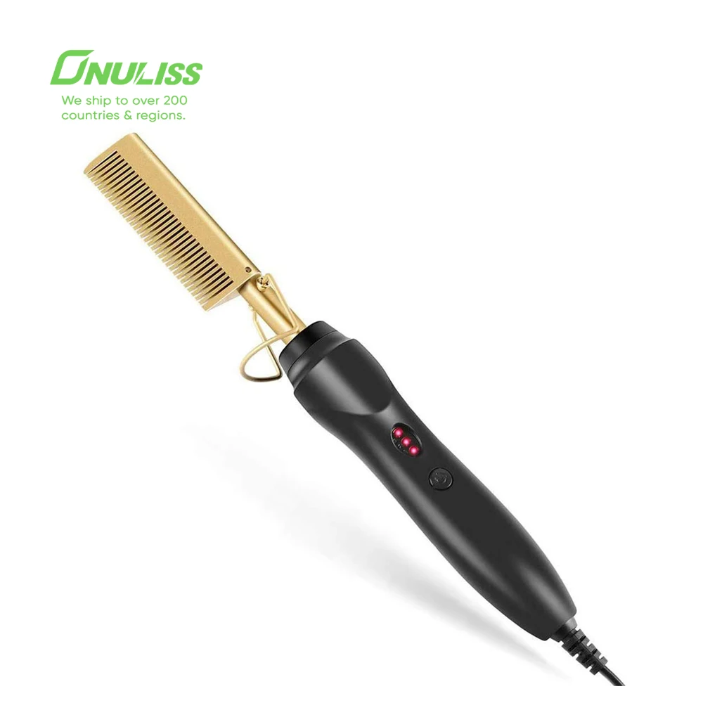 Copper Wireless Private Label New Packaging Custom Glitter Tool Hot Iron Comb Hair Straightener Curler Hot Comb Electric