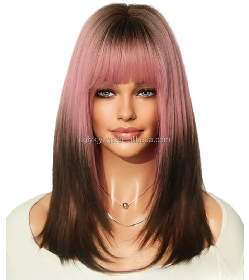 Wh17 Medium Length Straight Layered Synthetic Wigs Ombre Blonde With Bangs Wigs For Women Buy 0090