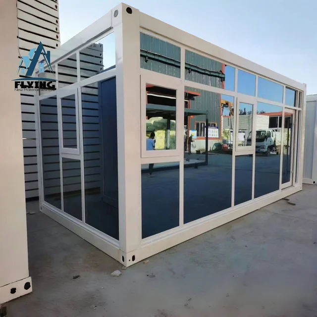 20ft 40ft Glass Prefabricated Container House for Living Office Shop Hotel School 2-3 Bedrooms Mini Curtain Wall Steel Material