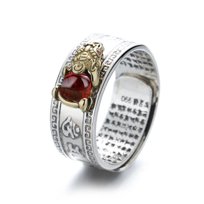 COLORFUL BLING Feng Shui Pixiu Dragon Ring – Adjustable Wealth & Luck Ring For Women & Men (Silver & Crystal) - View #5