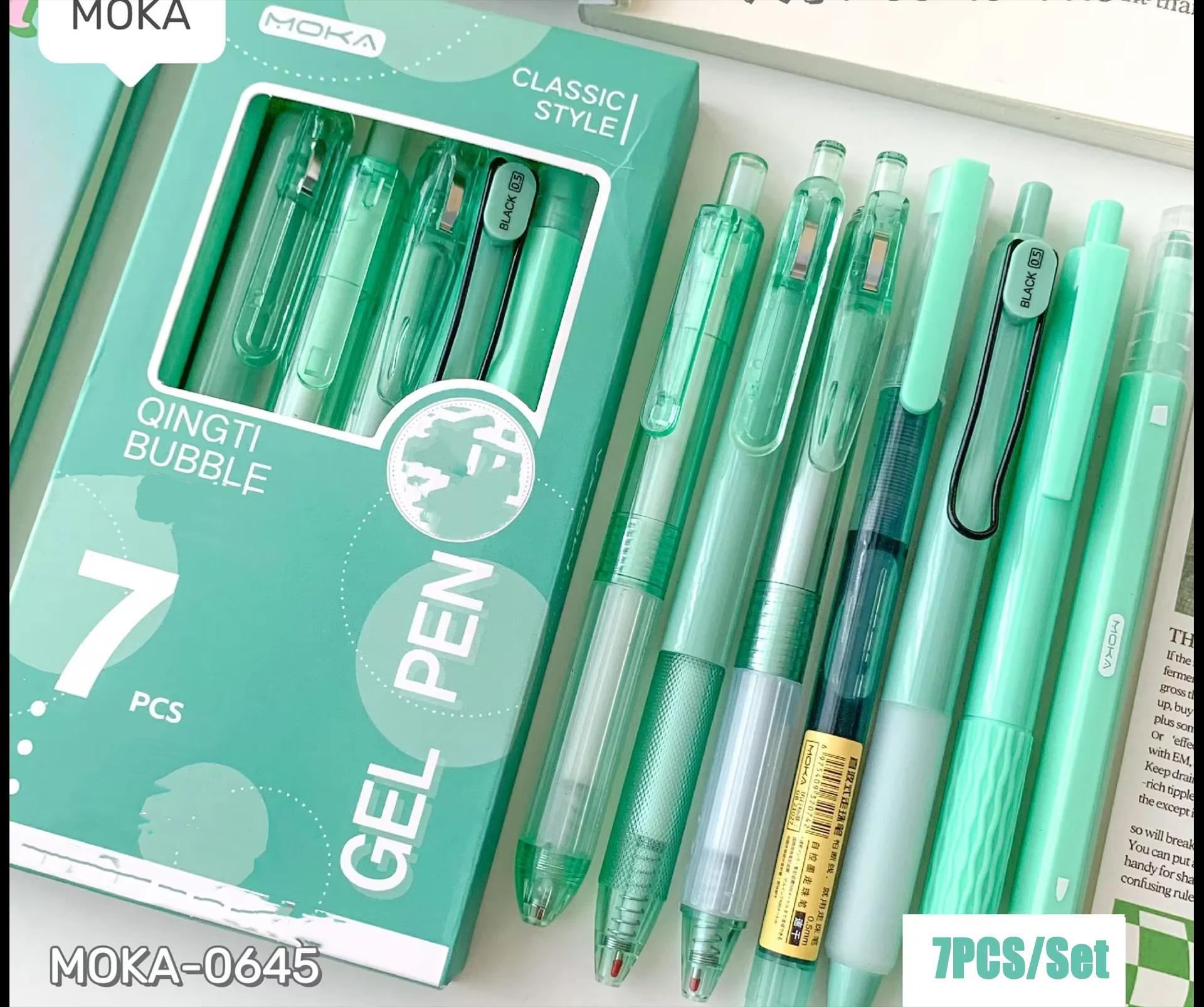 MOKA 7PCS Gel Pen Set - 7 Color Black Ink Gel Pens for School