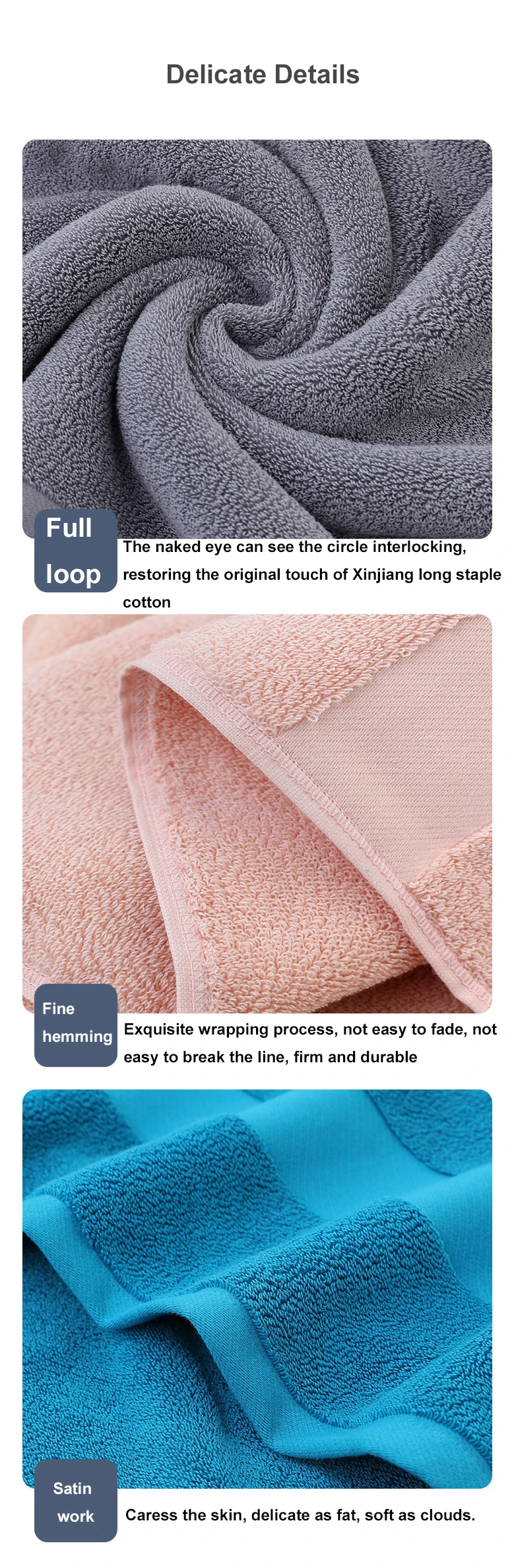 Zero hair removal rate 40*80cm plus pure cotton soft absorbent no hair loss 160g thick cotton face towel supplier