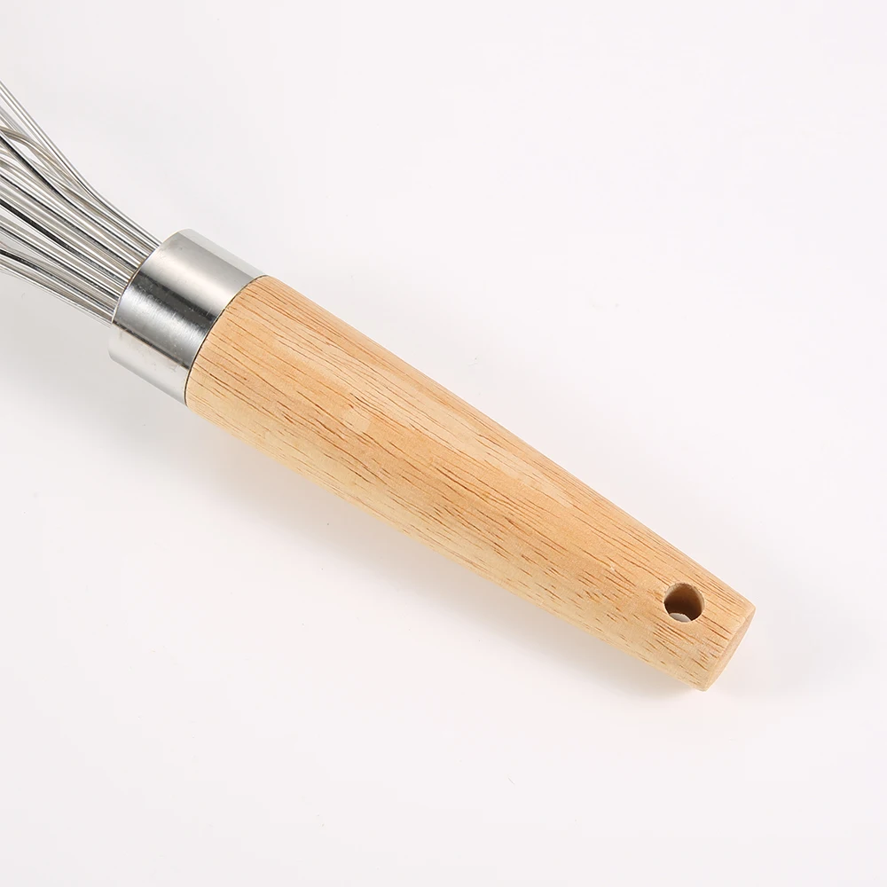 Multi-Function Stainless Steel Wire Egg Beater Non-Stick Kitchen Whisk Wooden Handle Whisking Frothing Stirring Batters Tool
